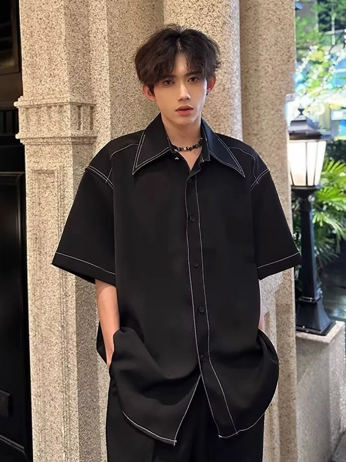 

New Summer Men's Loose Fit ort Sve Ice Silk irt No Ironing Required Faionable Streetwear Casual Regular Length