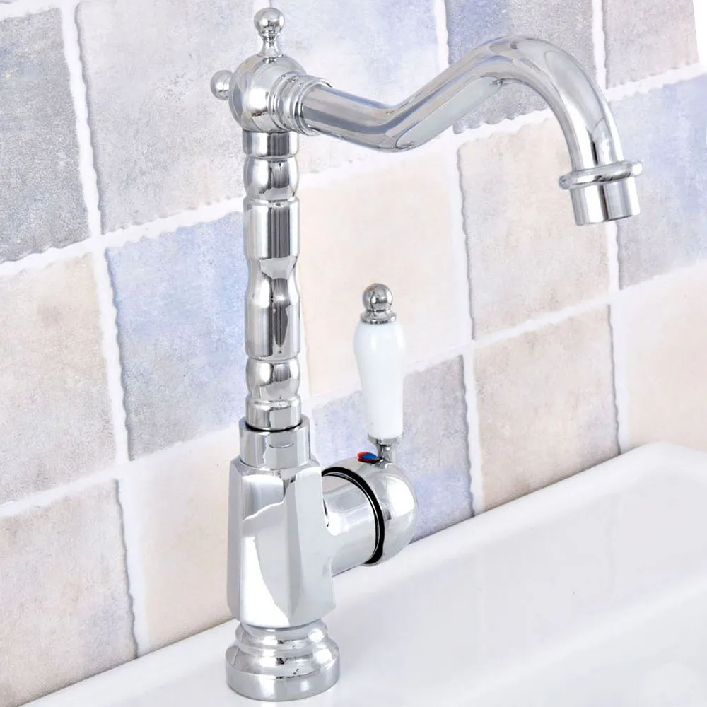 

Polished Chrome Brass 360 Swivel Spout Bathroom Sink Faucet Kitchen Basin Cold And Hot Water Mixer Taps Dnfc6