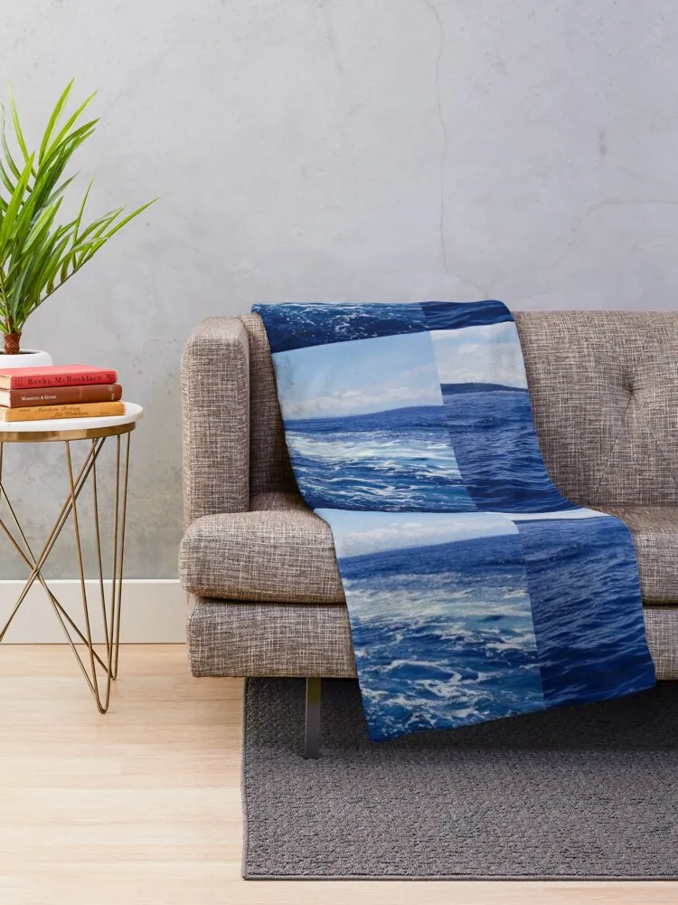 Boat Wake and Trail Waves Under a Cloudy Sky: A Dynamic Seascape Throw Blanket warm for winter Sofa Personalized Gift Blankets