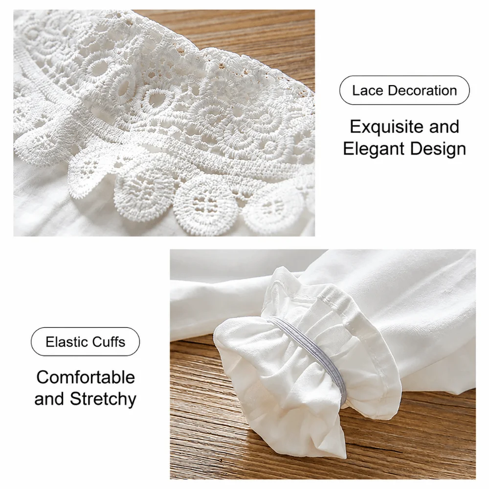 Lace Embroidery Long Sleeve Blouse Hollow Out Collar Long Sleeved Lace Collar Shirt 1-6Y Size Loose Fit Cotton Shirt Top