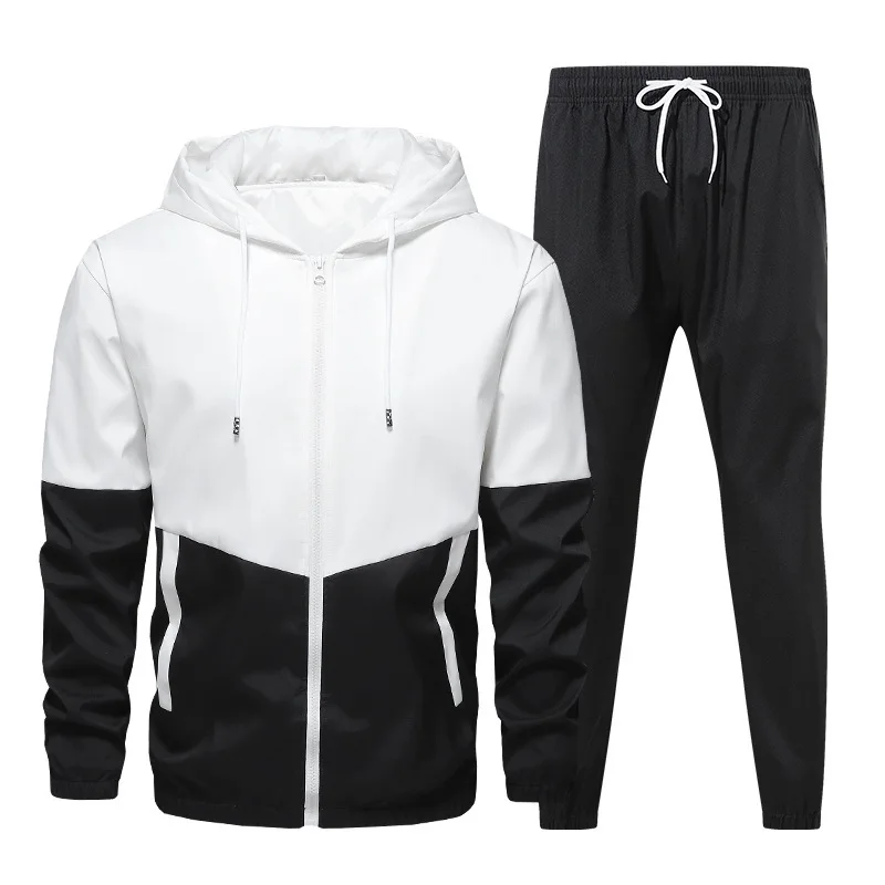 Men Casual Sets Mens Hooded Tracksuit Sportswear Jackets+Pants 2 Piece Sets Hip Hop Waterproof Sports Suit