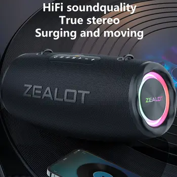 ZEALOT S87 Venkovní přenosný bezdrátový Bluetooth reproduktor 80W s vysokým objemem, subwooferem, zvukovým výkonem, IPX6, vodotěsný, pro kempování. 10 nejlepší prodej objem Gigaworks T3 - №1