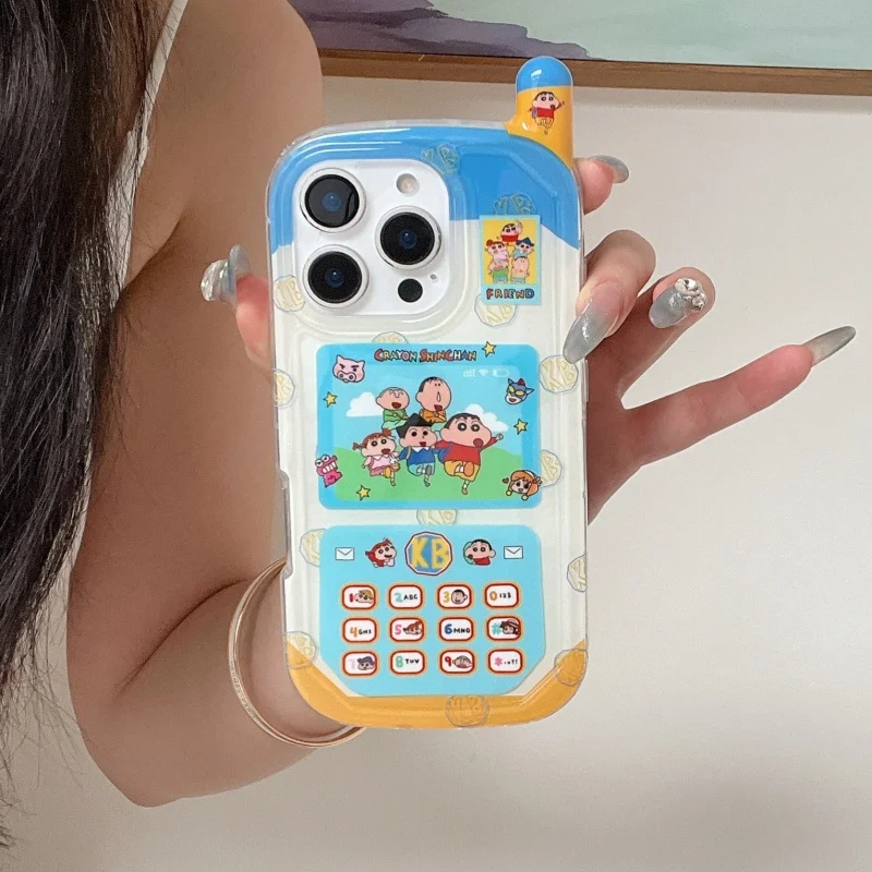 

ins creative Cute Mobile phone Crayon Shin-chan snot Boochan Phone Case For iPhone 13 14 15 16 Pro Max cartoon Shin-chan Cover﻿