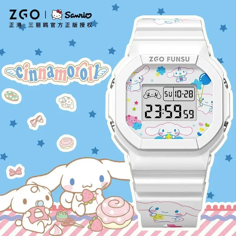 Original ZGO Sanrio Watch Anime Cinnamoroll Joint Hello Kitty Simple Waterproof Luminous Square Electronic Watch Boy Girl Gifts