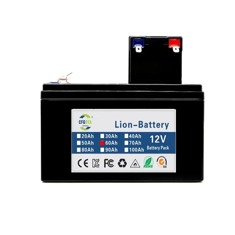 Batterie au lithium pour panneaux solaires, courant élevé intégré, batterie de véhicule électrique BMS, chargeur 18650 V, 12V, 60Ah, 30A, 12.6