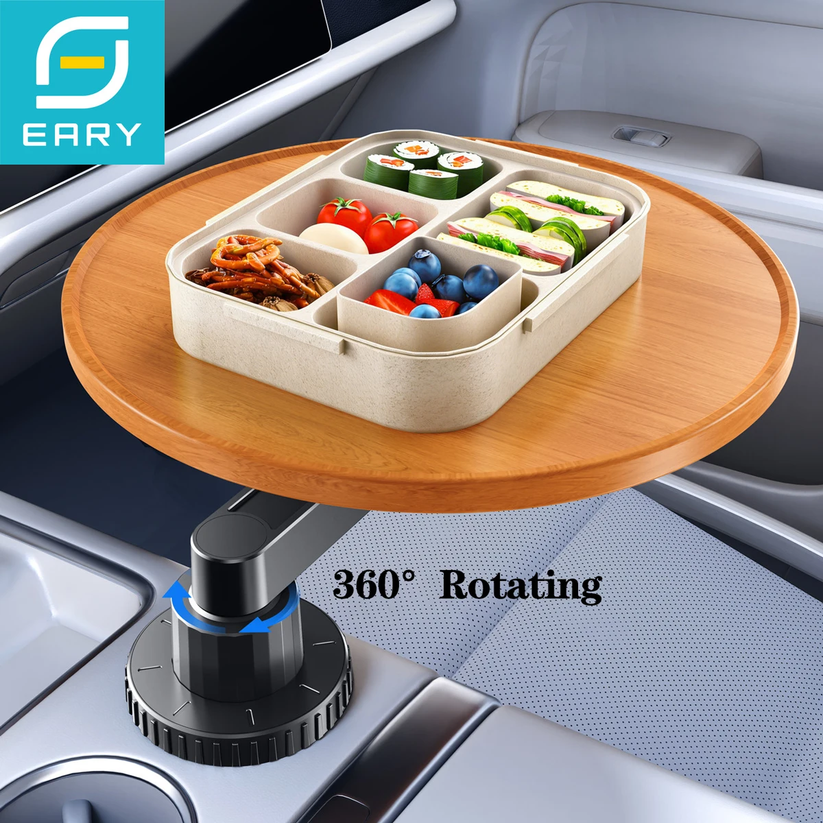 Eary Wood Car Food Tray Table Car Cup Holder Desk for Laptop Tablet With 360°Rotatable Car Accessories for Eating Drinking Sauce