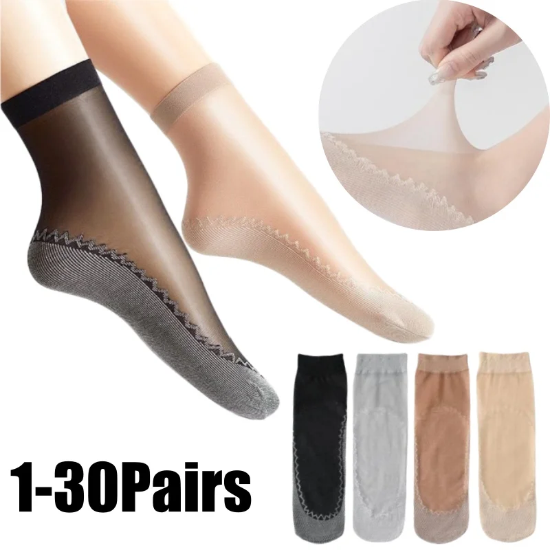 

Spring Summer Women Soft Socks Thin Silk Socks Non-Slip Bottom Splice Fashion Transparent Ladies Breathable Thin Socks