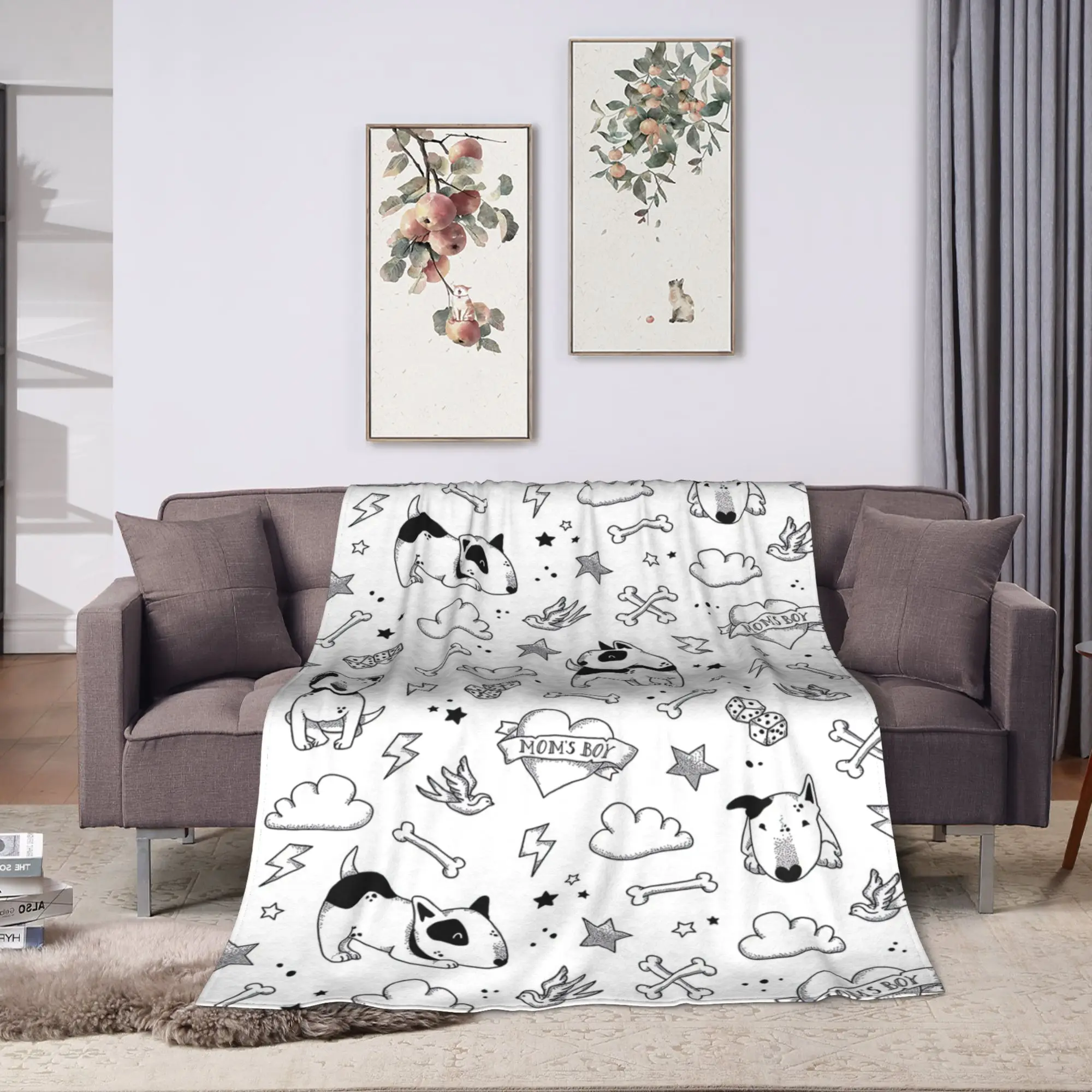 Farm Horse Repeat Print Blanket Quality Warm Soft Bull Terrier Throw Blanket Winter Decorative Outdoor Funny Bedspread