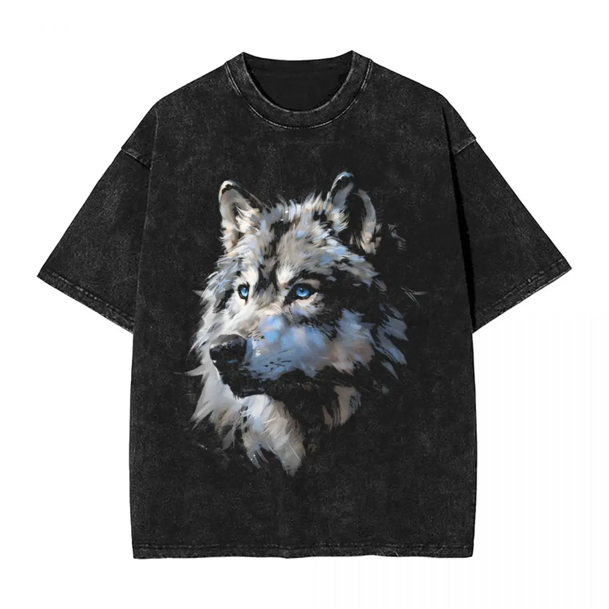 Men's Alpha Wolf Dark Fantasy Art Blue Eyes Wolf Lovers T-Shirts Top Tees Summer Short Sleeve T-Shirt Trendy Cool Casual Tshirt