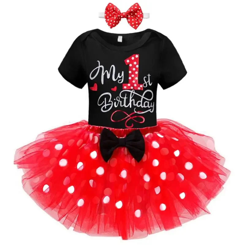 0-18M 1st Birthday Baby Girl Clothes Set Infant Newborn Toddler Dress Letter Romper Ruffle Tulle Skirts Headband Outfit Summer