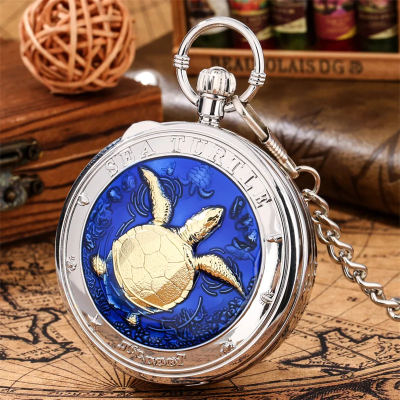 Retro-Taschenuhr mit Meeresschildkröten-Motiv, Quarzwerk, „Castle in the Sky“-Musikuhr mit Anhängerkette, Geschenk – Detail 1