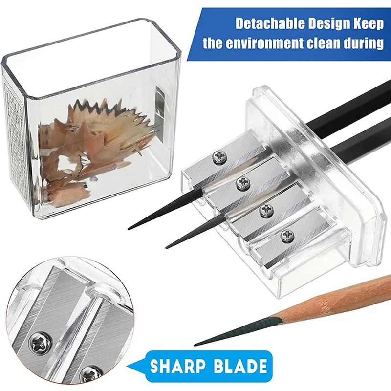 EDT-4Pcs ช่างไม้ดินสอ Sharpener ยาว Point Manual ดินสอ Sharpener พร้อมฝาปิดพลาสติก 4 หลุมมือถือดินสอ Sharpener