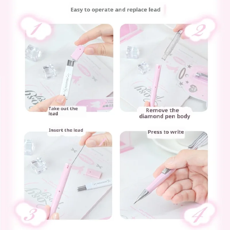 مجموعة أقلام رصاص ميكانيكية كريستالية من RosyPosy، تصميم ضغط جانبي على طراز Ins 0.5 مم قلم رسم ورسم لمكتب المدرسة للأطفال والطلاب #6