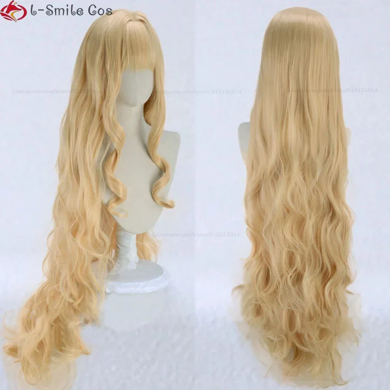 

2025 Anime Mashiro Rima Cosplay 110cm Long Golden Curls Heat Resistant Synthetic Hair Halloween Party Wigs + Wig Cap