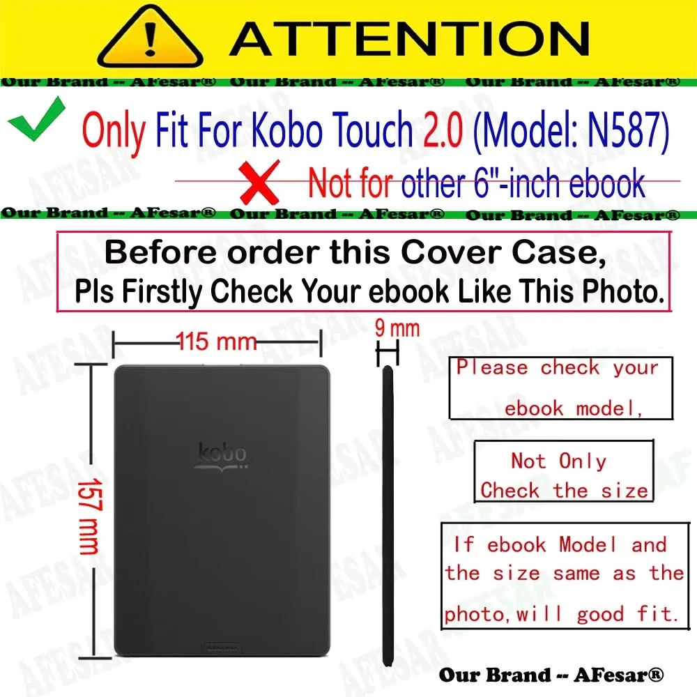 مناسبة لحافظة جلدية Kobo Touch 2.0 (الطراز: N587) حافظة واقية للكتب الإلكترونية مقاس 6 بوصات، غطاء قلاب، شامل، غلاف مضاد للسقوط