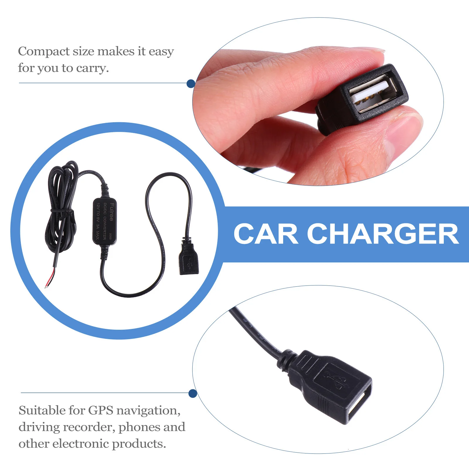 

12V to 5V Car Dc Converter USB Power Adapter Black Portable Compact Car Converter High Performance for Phones GPS