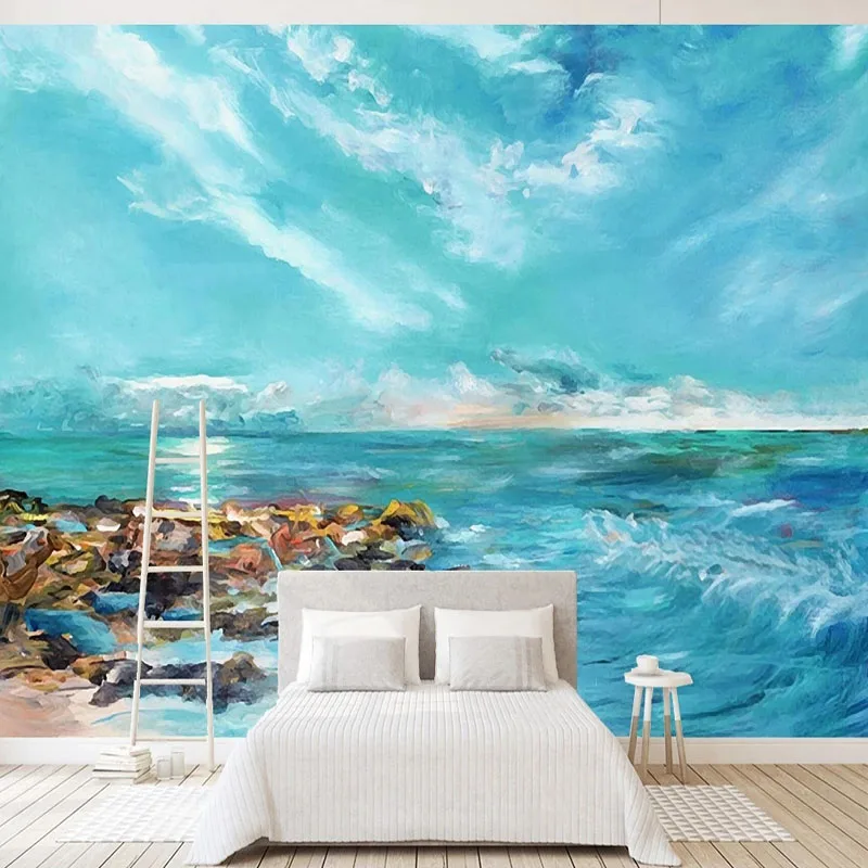 European-Style Oil Painting Small Fresh Sea Landscape Scenery Living Room Background Wall Home Décor Papel De Parede Tapety Art