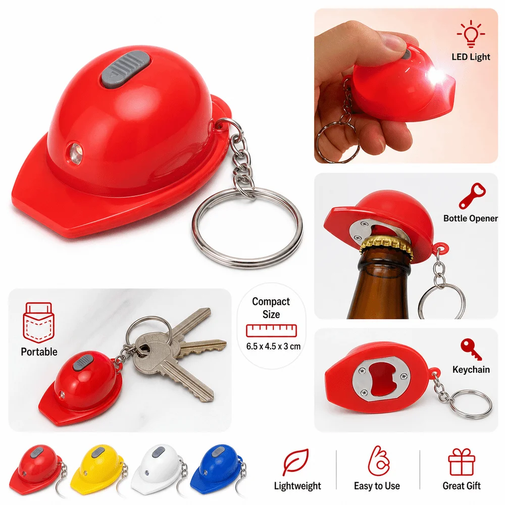 Plastic Beer Bottle Opener Helmet Shaped Compact Size Keychain Pendant With LED Light Portable Beer Opener Kitchen Accessories
