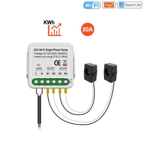 Imagen 2 del producto Tuya WiFi medidor de energía doble inteligente con transformador de corriente abrazadera Monitor medidor de potencia medidor de consumo eléctrico