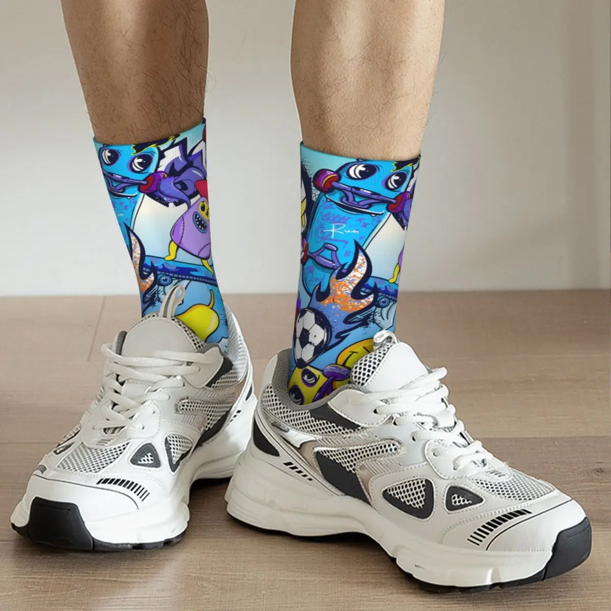 Crazy Sock for Men Comics Monsters Pattern Colorful Street Art Vintage Graffiti Art Pattern Pattern Printed Crew Sock