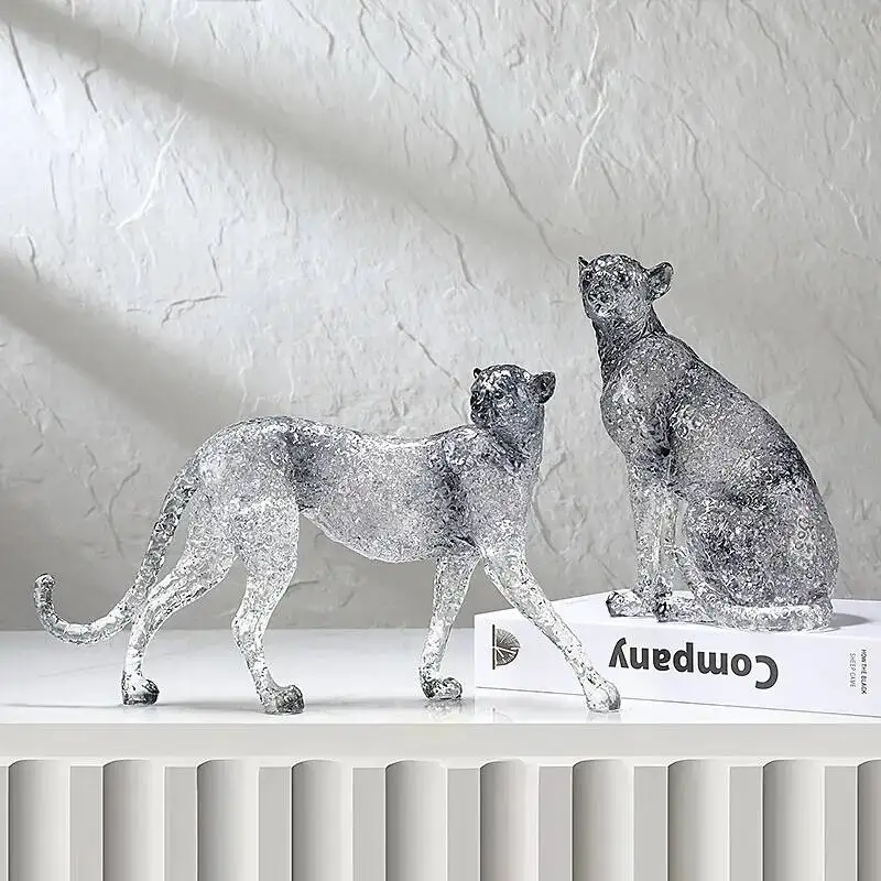 Resin Handicrafts Transparent Leopard Cheetah Lion Tiger Simulation Animal Sculpture Golden Gradient Ornaments Home Decoration