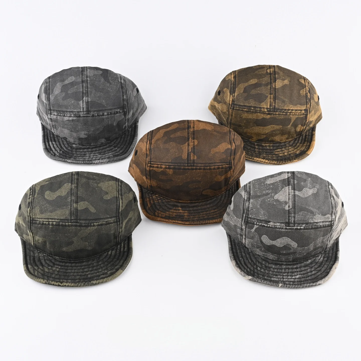 

Water-washed vintage camouflage flat-brimmed duckbill cap for men and women, summer and autumn workwear hip-hop cap
