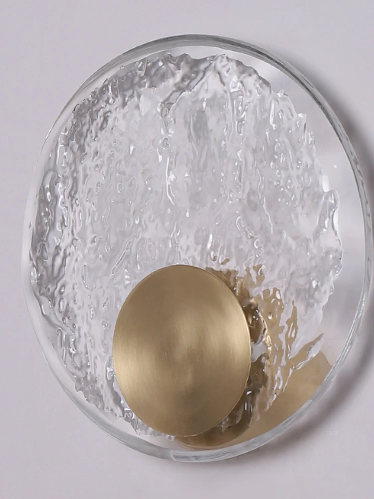 Light Luxury All Copper Crystal Bedside Wall Lamp Creative Art Bedroom Living Room Sofa Background Personalized Circular Lamp