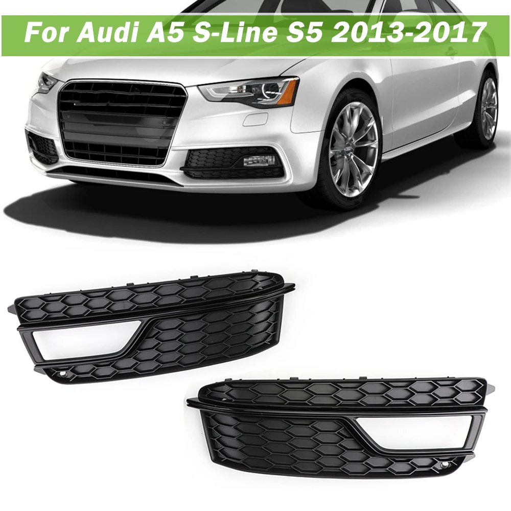 Car Front Bumper Lower Grille Fog Light Fog Lamp Grill Grille Cover Trim For Audi A5 S-Lines Bumper S5 2013 2014 2015 2016 2017