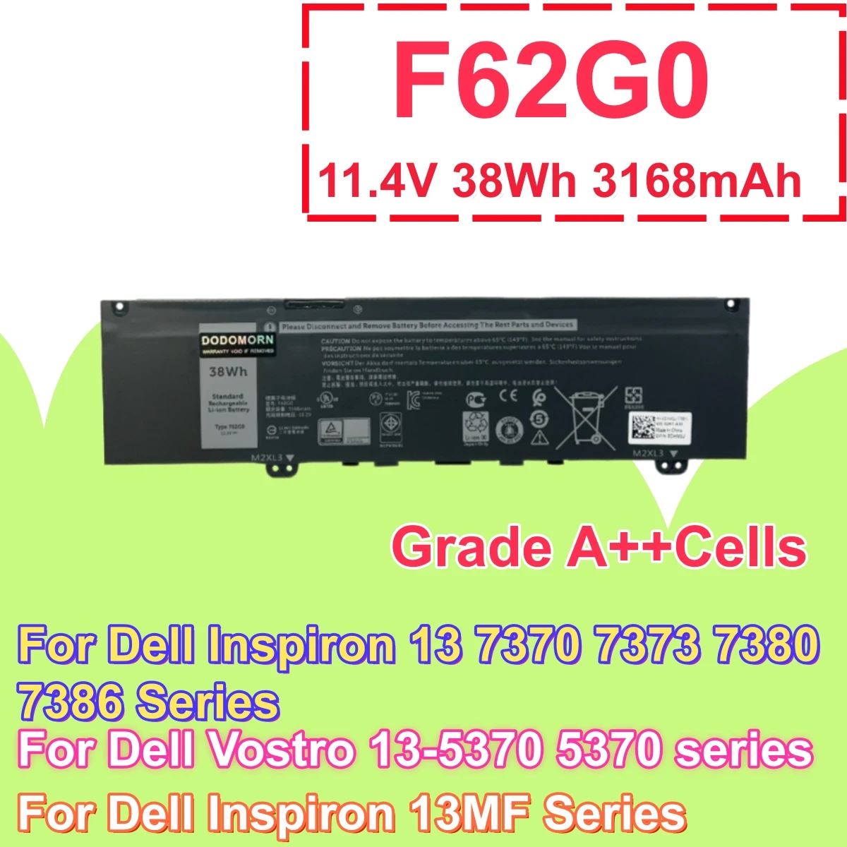 F62G0 Laptop Battery For Dell Inspiron 13 5370 7370 7373 7380 7386 Vostro 5370 RPJC3 39DY5 Notebook Battery