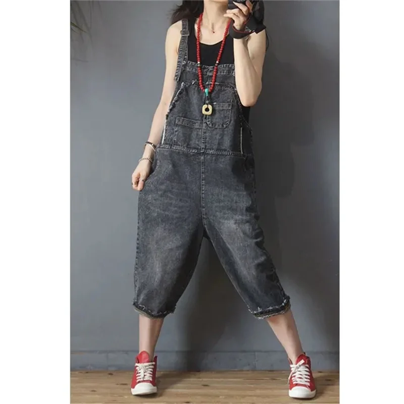 Retro Bretel Jeans Vrouwen Mouwloze Jeans Jumpsuit Nieuwe Zomer Streetwear Denim Overalls Baggy Solid Harlan Denim Shorts