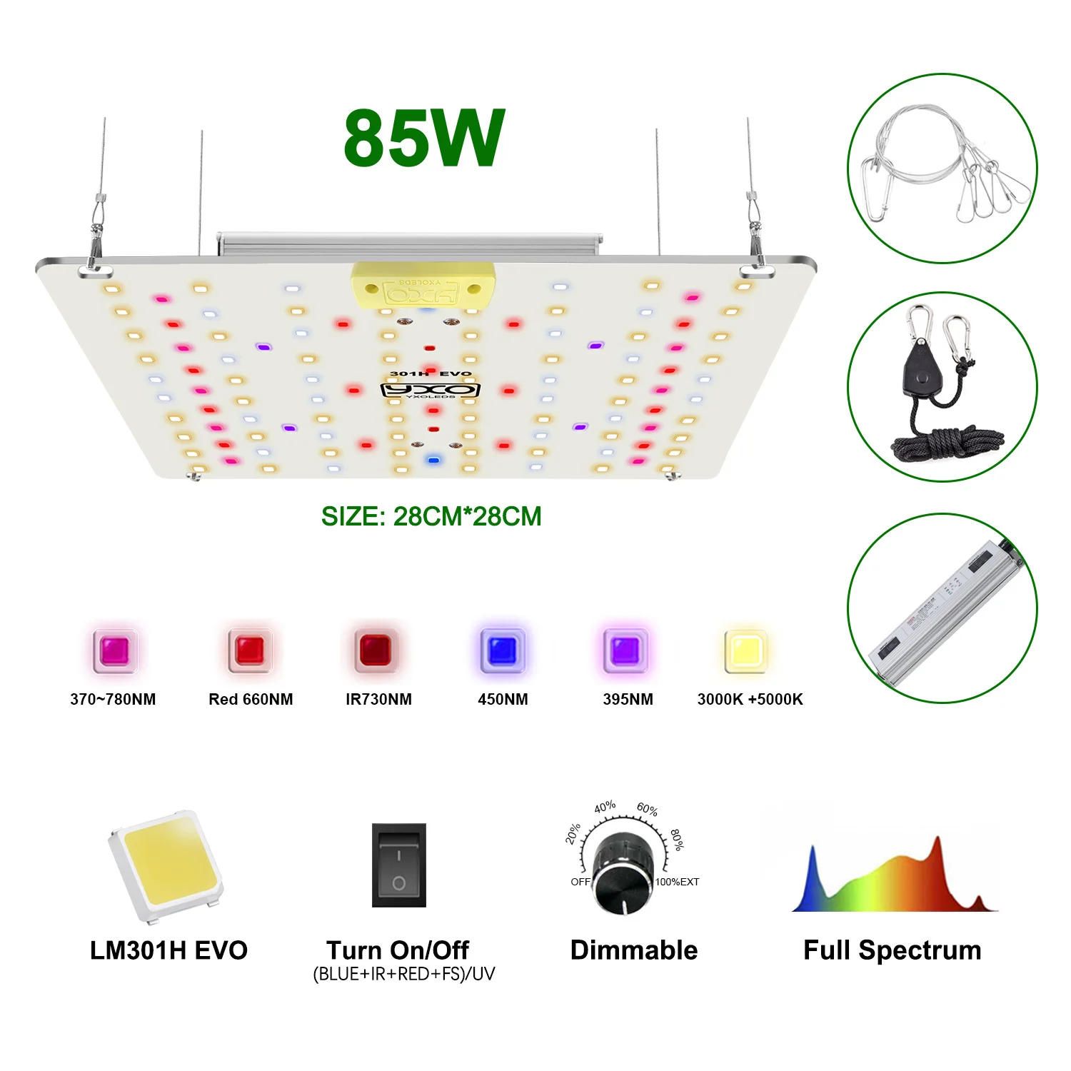 LM301h EVO 85W Dimmable Plant Grow Light Promotes plant growth and flowering Superior heat dissipation