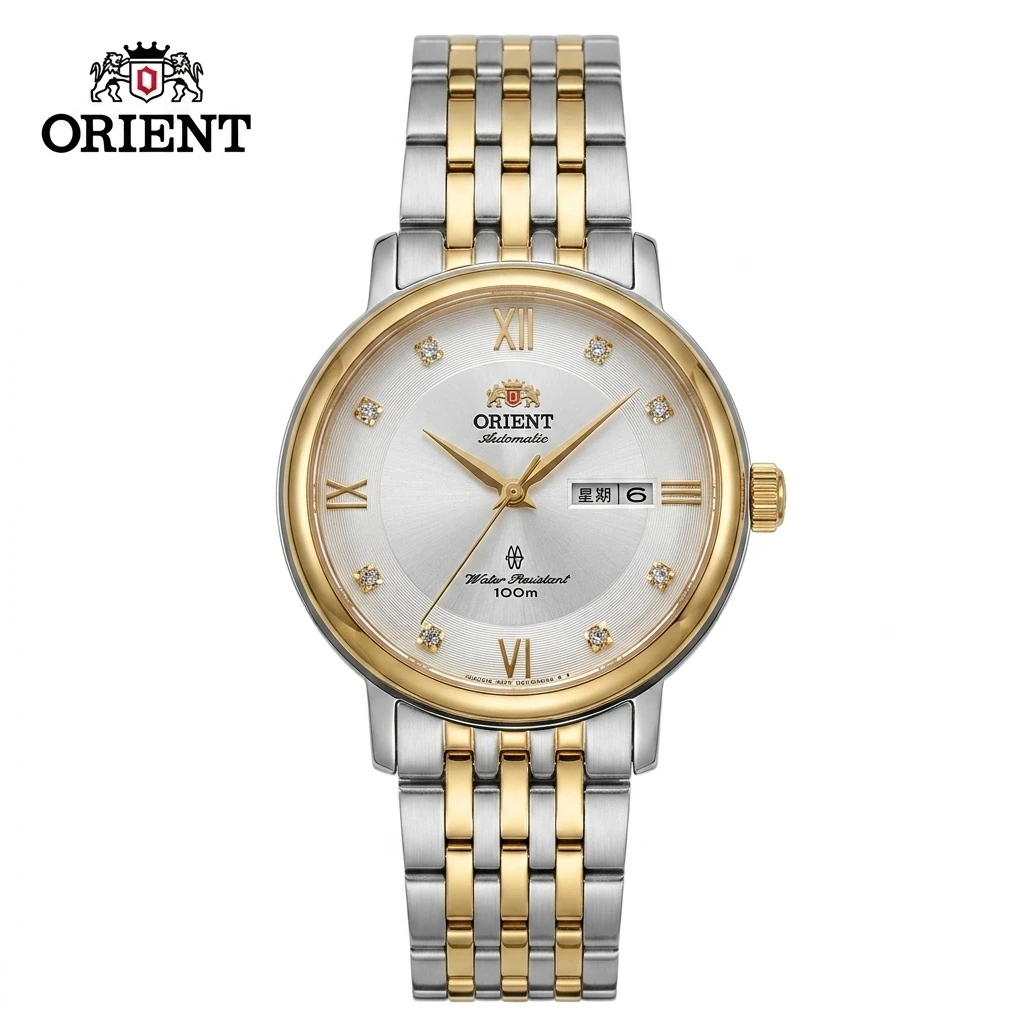 Orient Women Automatic Mechanical Wristwatch, Dual Calendar 100ATM Waterproof Elegant Business Stainless Steel Ladies Watch