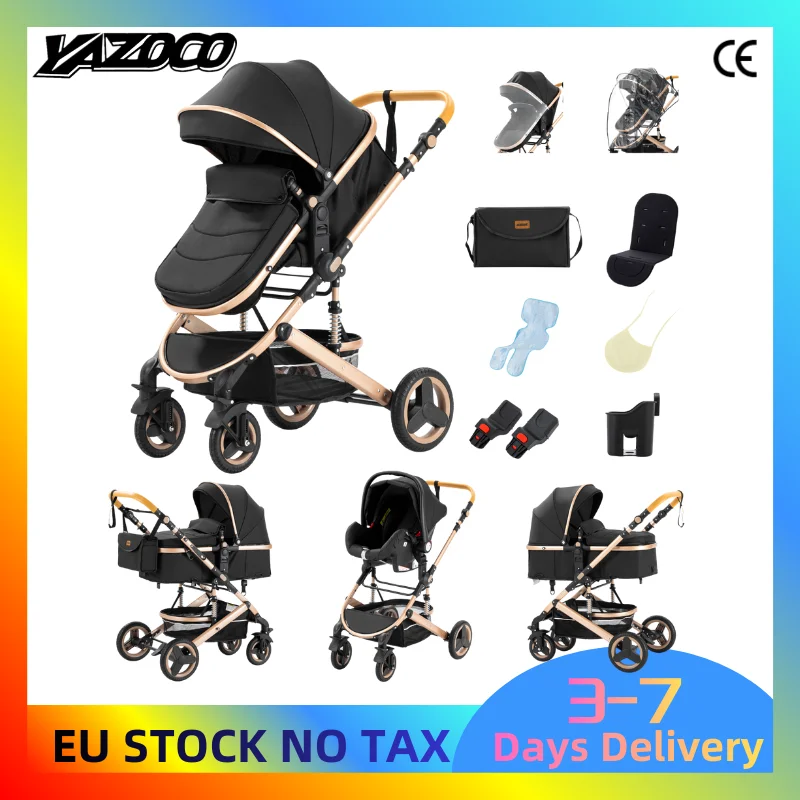 Lussuoso Passeggino 3 in 1 per Neonati, Carrozzina da Viaggio Portatile, Pieghevole con Telaio in Alluminio, Carrozzina Alta per Neonati