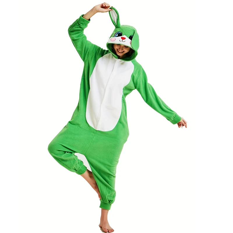 

Unisex Green Rabbit Woman Cartoon Kigurumi Onesie Pajamas Women Anime Jumpsuit Funny Sleepwear Girl Cosplay Clothes