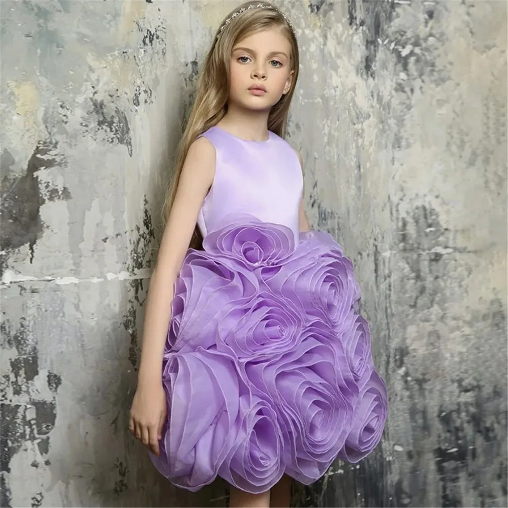 

Luxury Customized Flower Girl Wedding Dress Floral Sleeveless O Neck Ruffles Princess Birthday Party Dress First Communion Gown