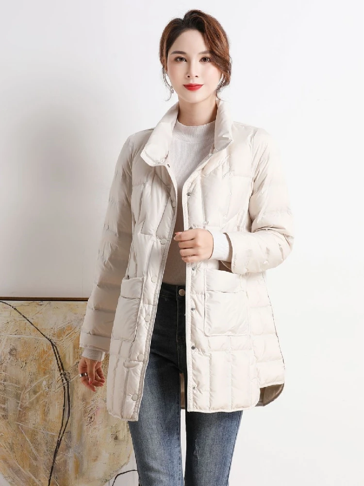 Top Grade Women Puffer Jacket 2023 New Winter Lightweight 90% White Duck Down Fashion Warm Casual Loose Female X-Long Parka