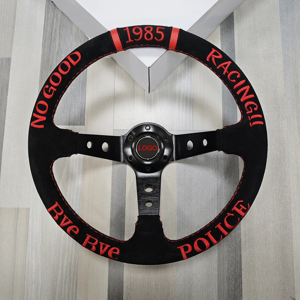 

JDM Embroidery 1985 NO GOOD RACING Steering Wheel Universal Suede Leather Sports Steering Wheel