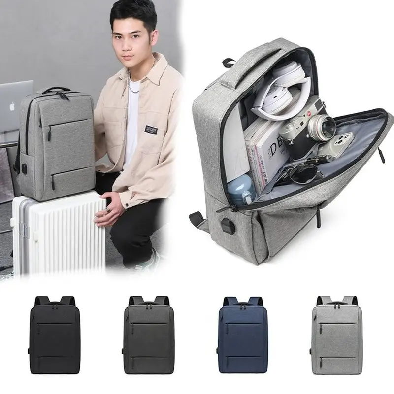 Guangzhou Made Men Solid Color Expandable Business Backpack Durable Zippers Multi Compartments Work Travel Laptop Backpack