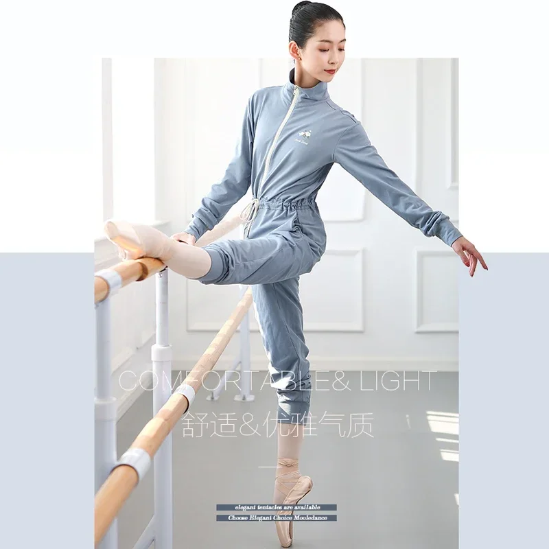 Ballet Warmup Jumpsuit Warm Up Long Sleeve Wear Women Dance Gymnastic Jazz Draw String Cotton Cloth Dancewear Body Suit