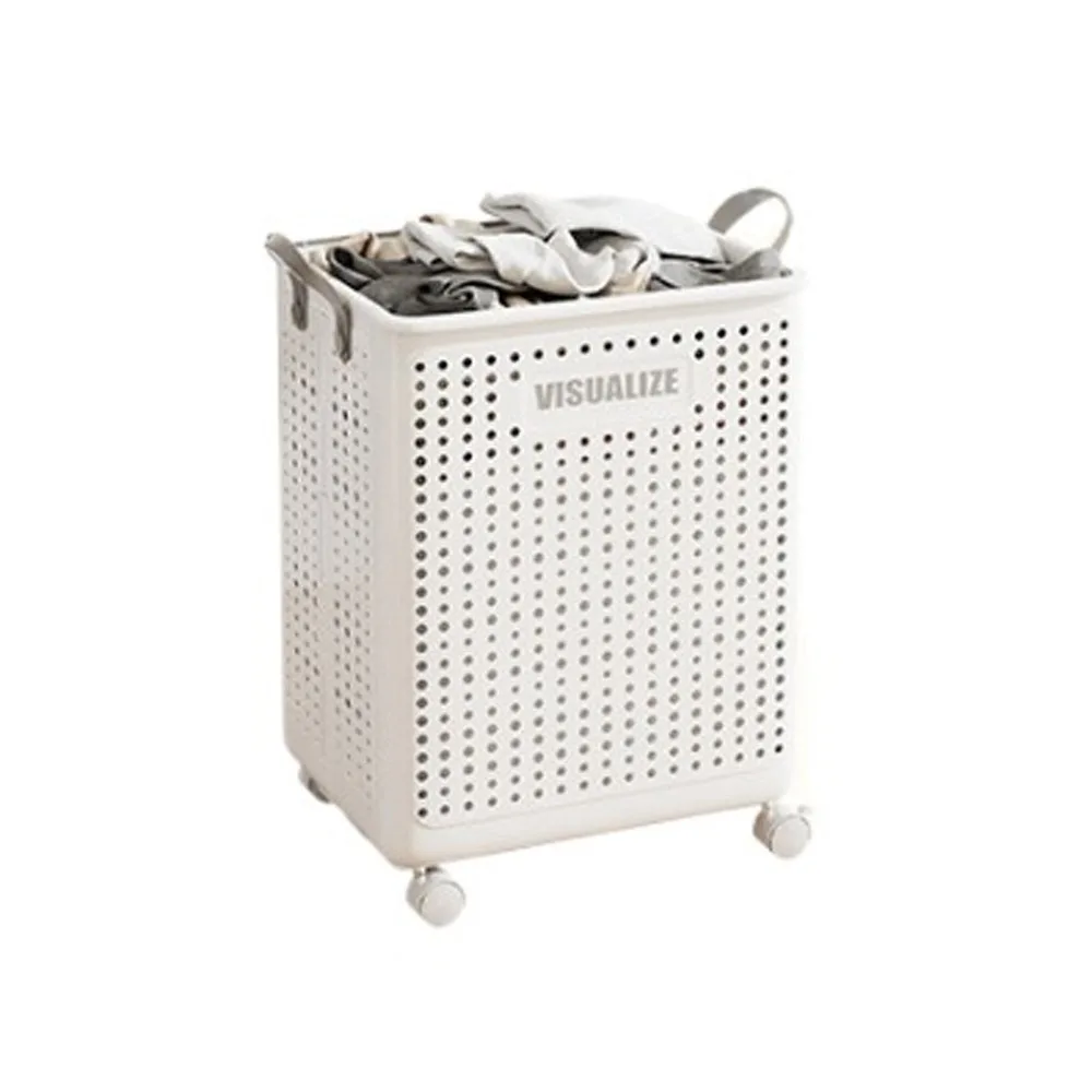 

Plastic Wheeled Folding Laundry Basket Space Saving Large Capacity Folding Dirty Clothes Basket with Wheels Ventilated