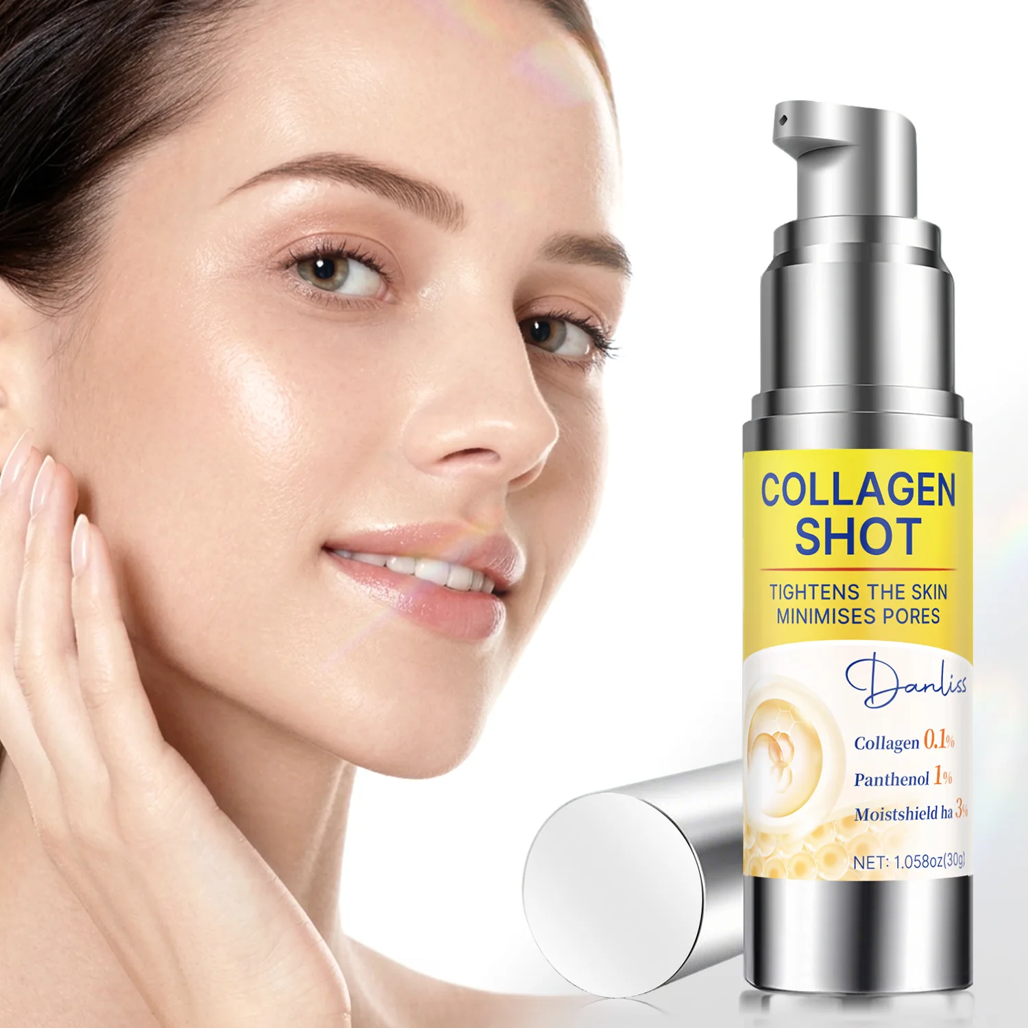 Collagen Shot Serum, 0.1% Collagen 1% Panthenol 3% Moistshield HA, Tightens Skin Minimizes Pores Firming.