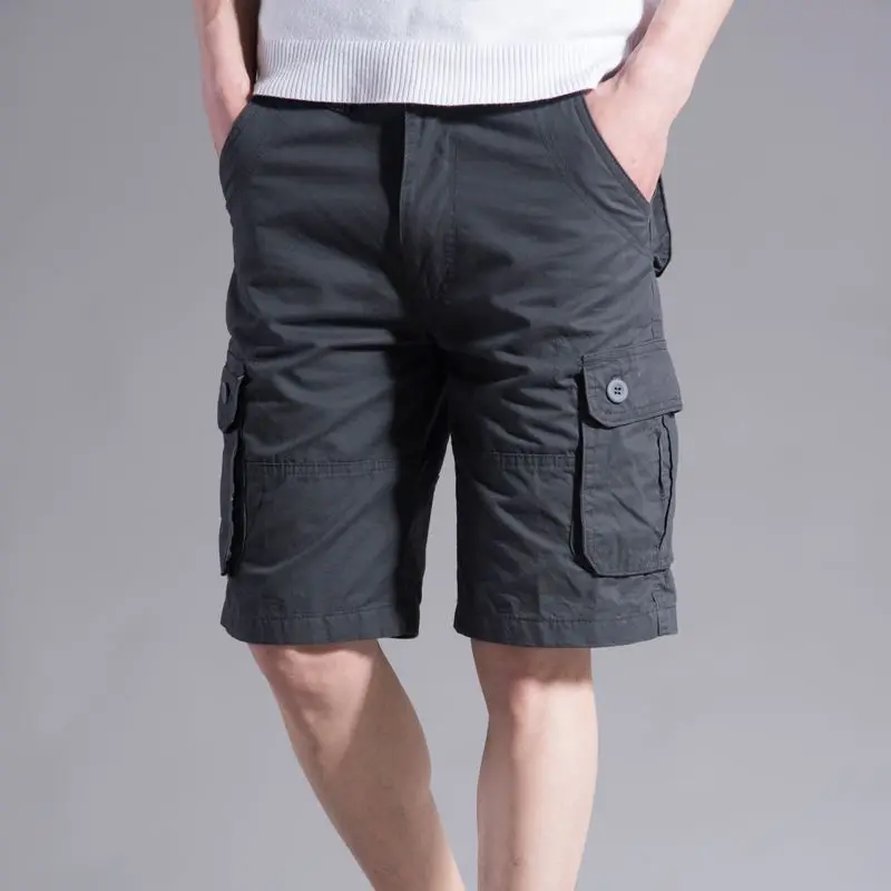 

Men's Fashion Loose Fit Casual Shorts Summer Cargo Style Straight Leg Knee-Length Multi-Pocket Thin Pure Cotton Outdoor Apparel