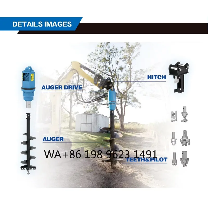 Hydraulic driven earth auger, alloy steel structure, high strength rock drilling tool for heavy excavator engineering operation