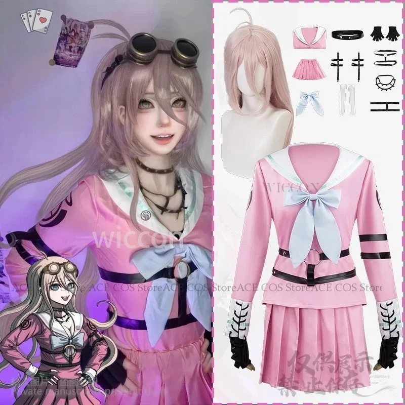 NewAnime Game Danganronpaaa V3 تأثيري Miu Iruma زي Jk اليابانية زي مدرسي فستان الوردي لوليتا شعر مستعار Jirai Kei Girl 2025 Ne