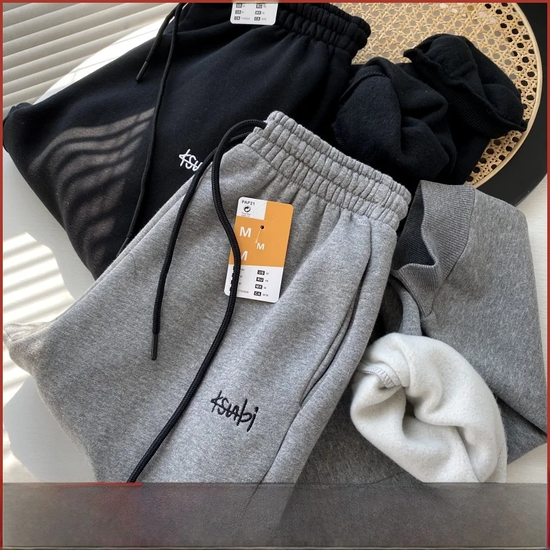 

Мужские прямые повседневные брюки на подкладке Fce, осень-зима, новые удобные спортивные штаны, молодежный модный тренд