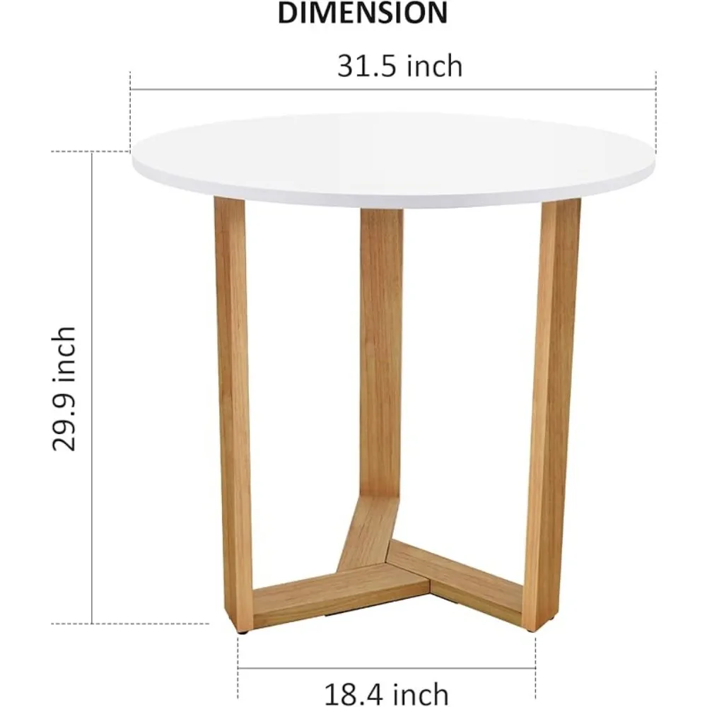 31,5" ronde eettafelset voor 2 personen, moderne kleine keukentafel uit het midden van de eeuw met houten poten en rotan eetkamerstoelen, set van 2