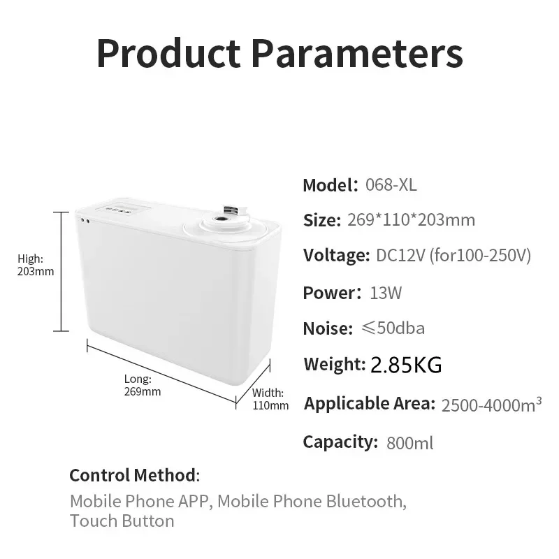 4000 m3 elektrischer Aromadiffusor, Parfüm, ätherische Öle, Aroma, Lufterfrischer, Kapazität 800 ml, HVAC-Raumduft, Geruch für Zuhause