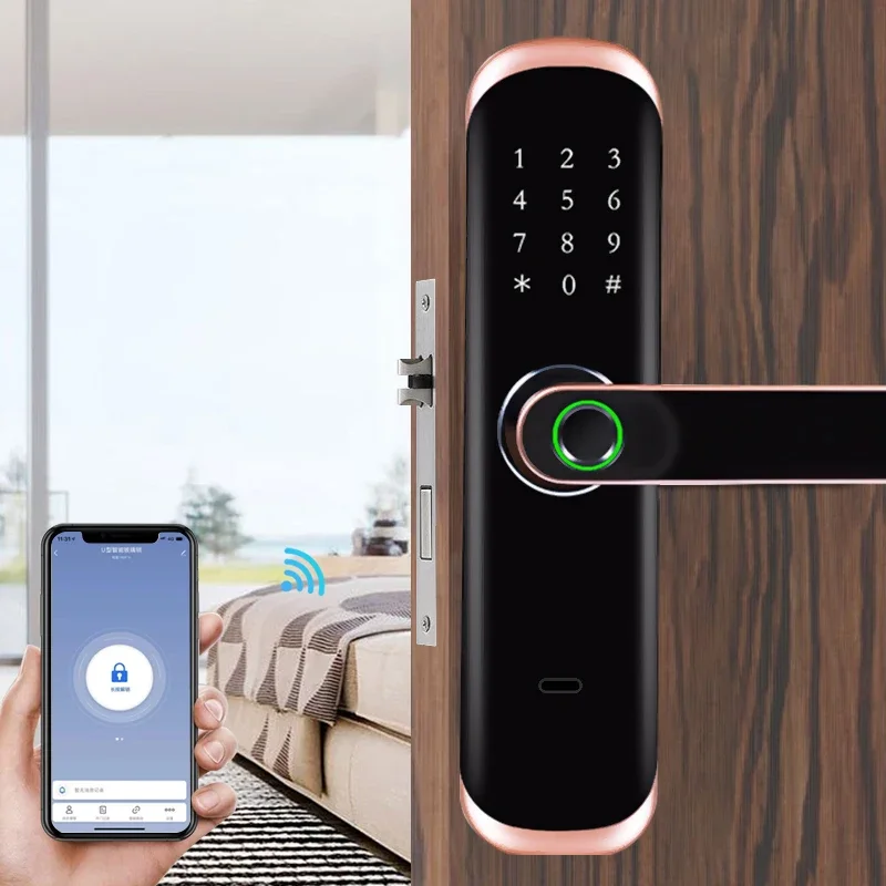 Fingerprint/key/IC card/Password/Remote unlock smart door lock hotel multiple lock bodies smart home door lock