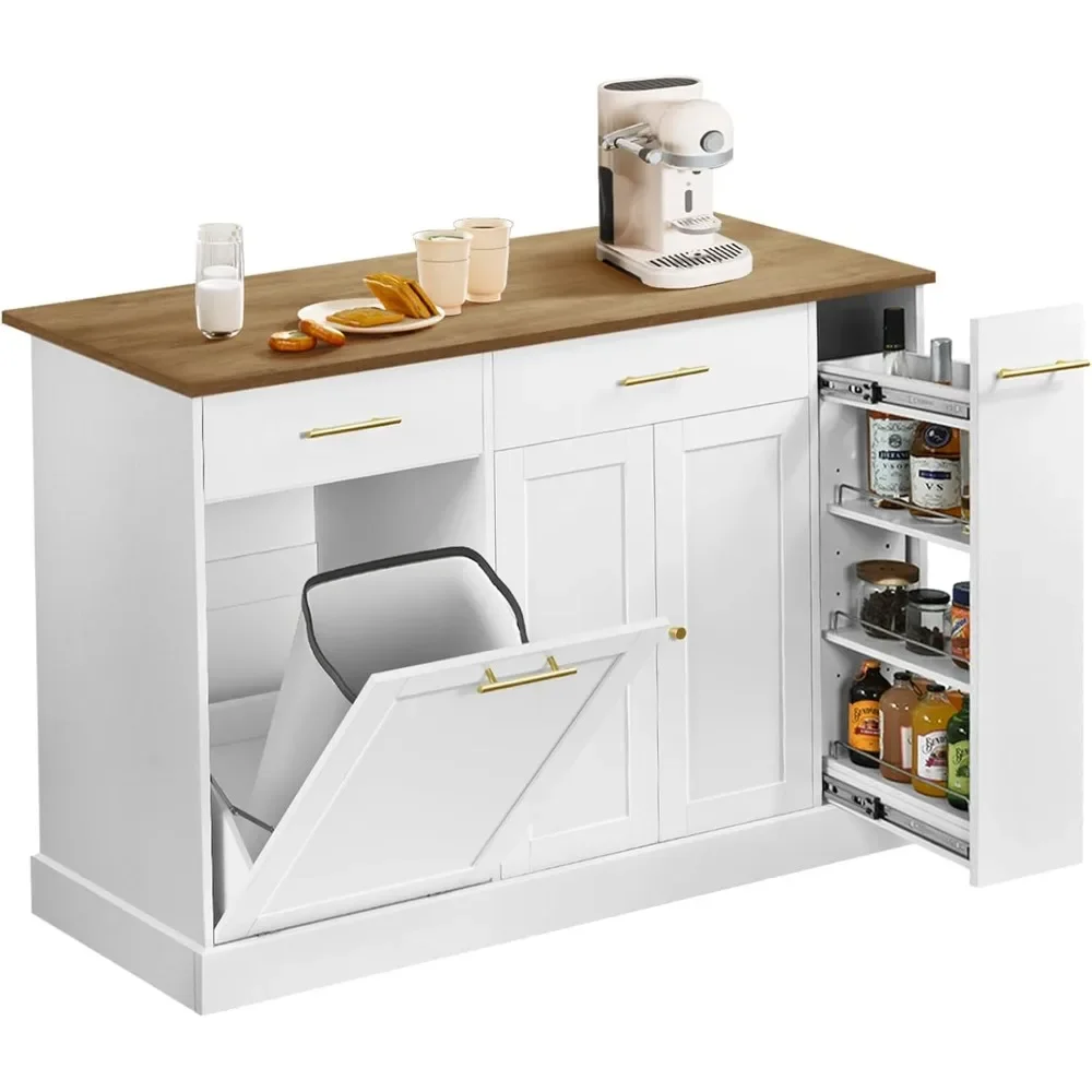 Kitchen Island with Trash Can Storage, 52