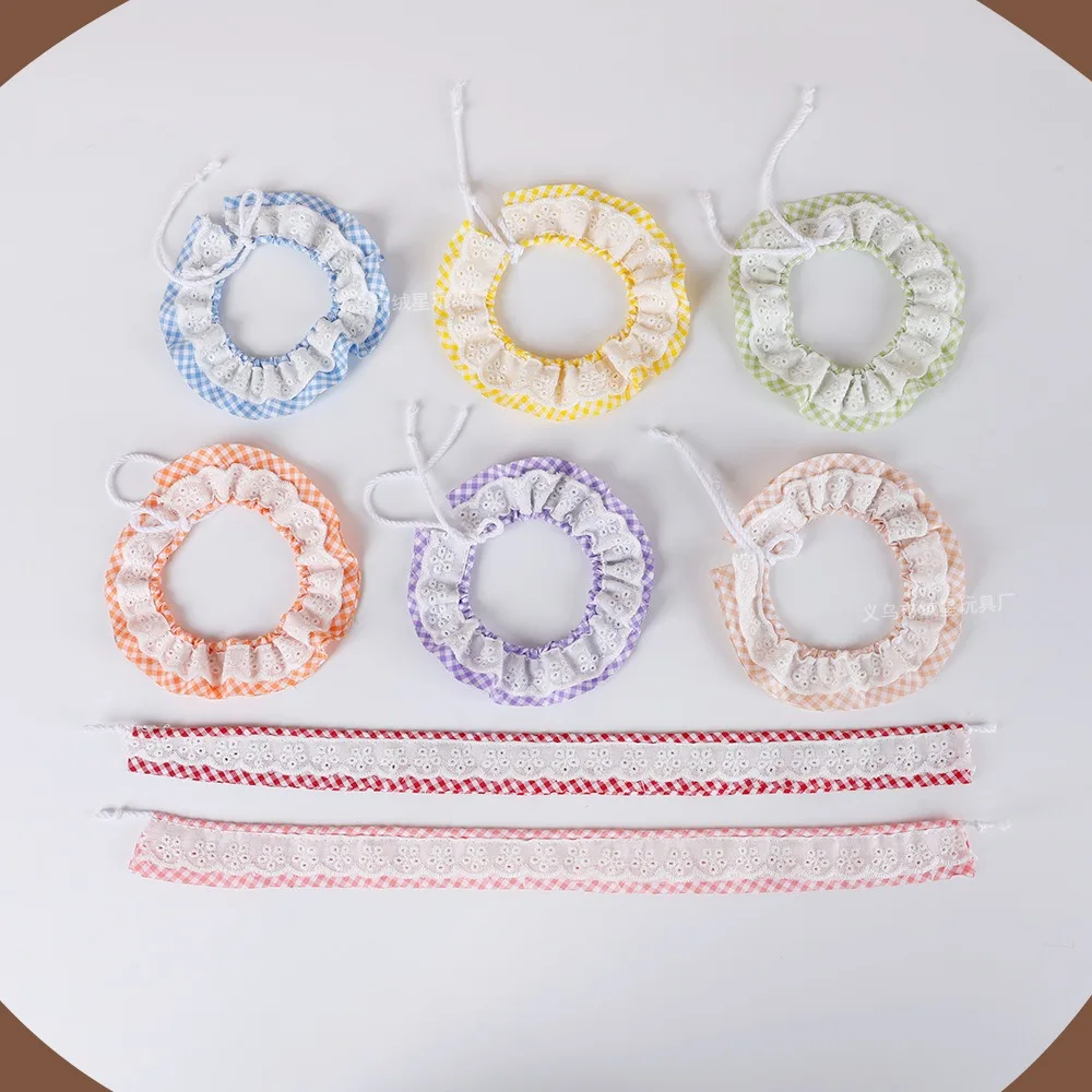 Gingham Lace Doll Collar Multicolor Plush Toy Neck Decor Adjustable String Mini Fake Collar Cotton Doll Dress Up Accessories